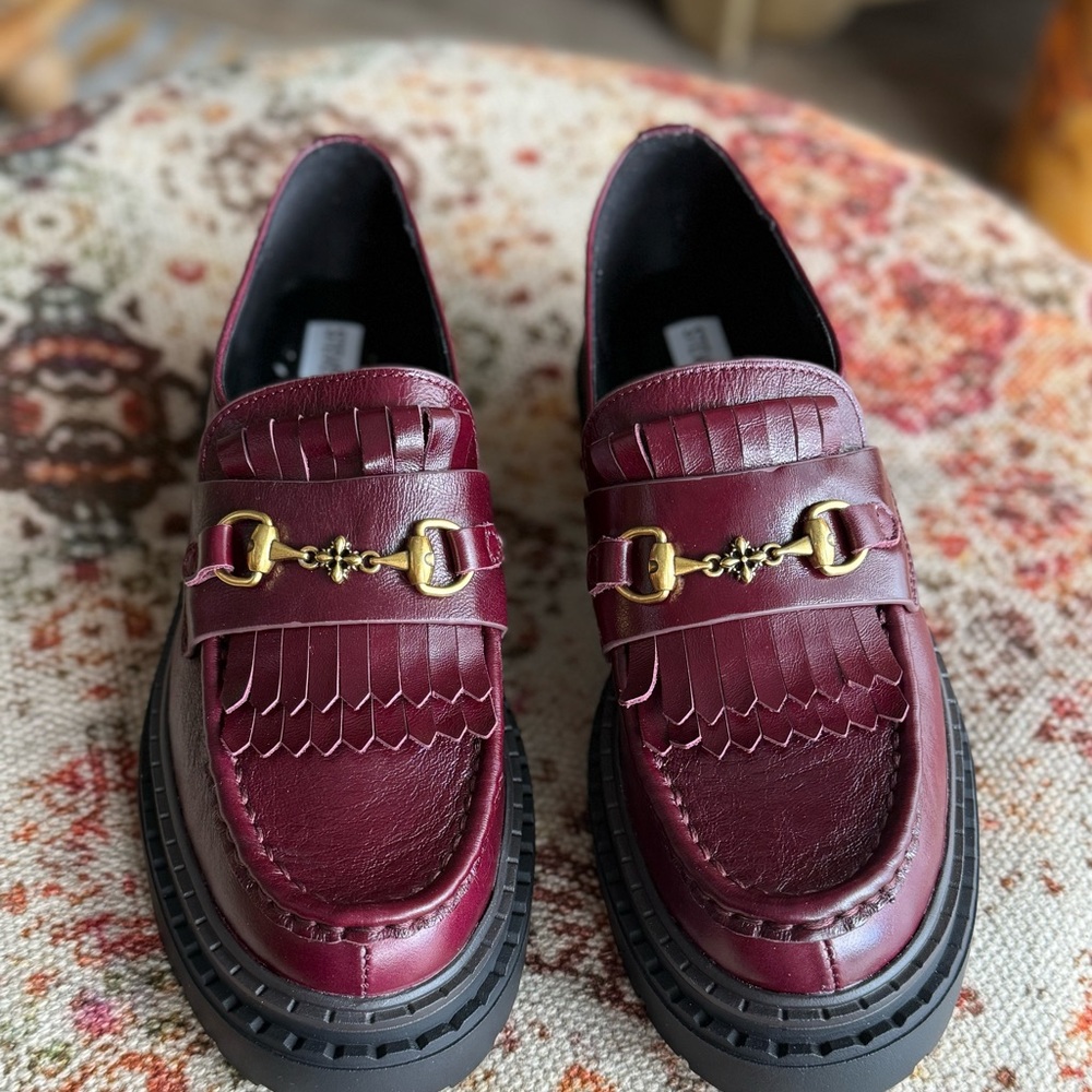 Cherry burgundy  Leather Shoes loafers comfortable shoes